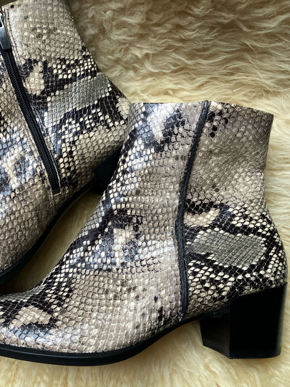 Ecco Snake-Print Embossed Leather Ankle Boots in Neutral Tones Size EU37 US6.5
